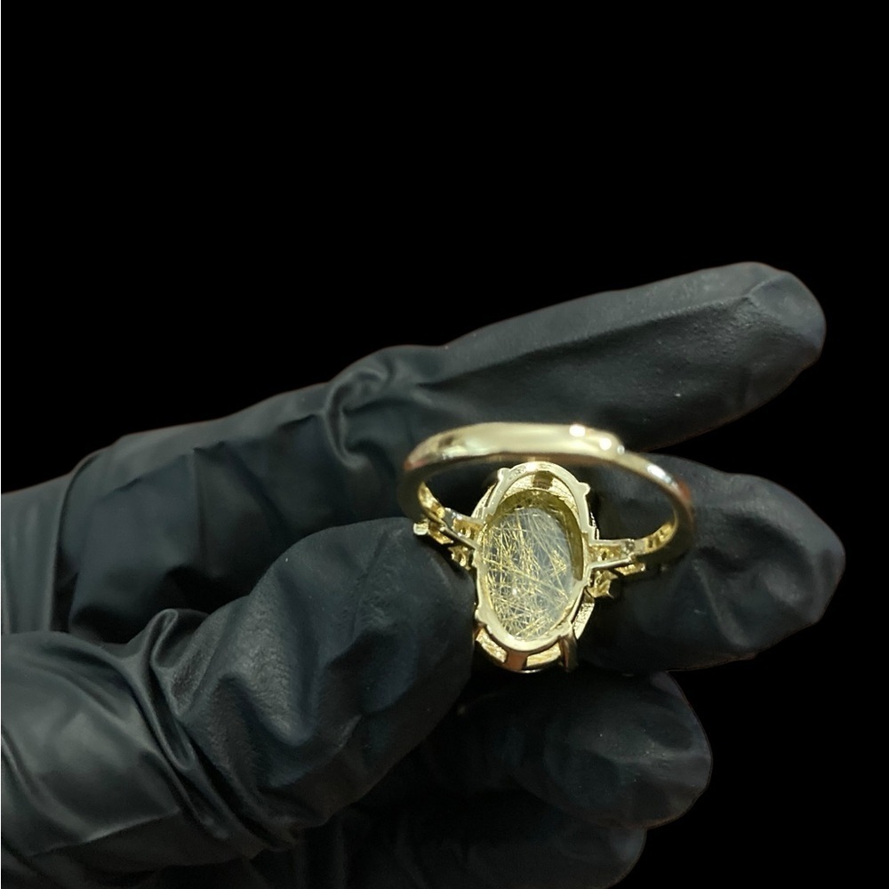 Genuine Rutilated Quartz Statement Gold-Tone Adjustable Eye-Catching Ring - Picture 10 of 11